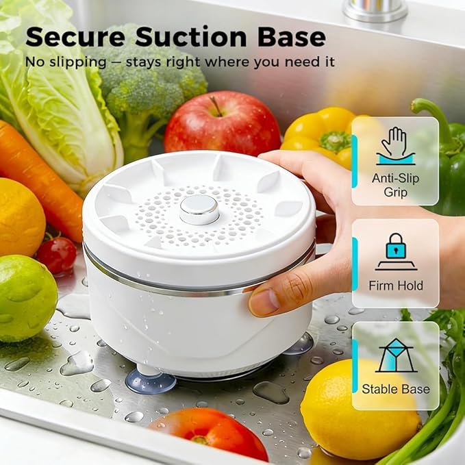 Produce Cleaner, Fruit and Vegetable Washing Machine, With Microbubble Electrolysis, 5-Min Auto Cleaning, Ipx7 Waterproof Cordless Device for Berries & Meat for Fruits, Vegetable & More (A)