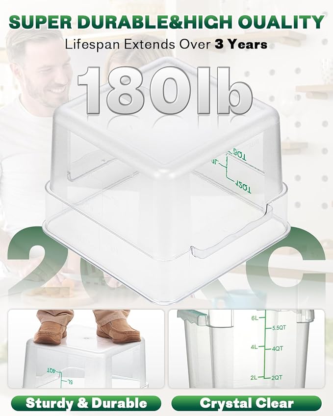 12QT NSF Food Storage Containers: 2 PCS [Food Grade][Hot&Cold Resistant] Commercial Clear Square Food Storage Containers with Scales Handles for Home Restaurant Kitchen Proof Dough(BPA FREE-GREEN N2)