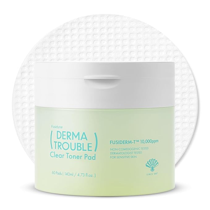 Derma Trouble Clear Toner Pad (60 Count) Gentle Exfoliation for Smooth, Clear Skin. Comedonal Acne. Korean Skin Care with Fusiderm-T 10,000ppm, LHA, PHA.