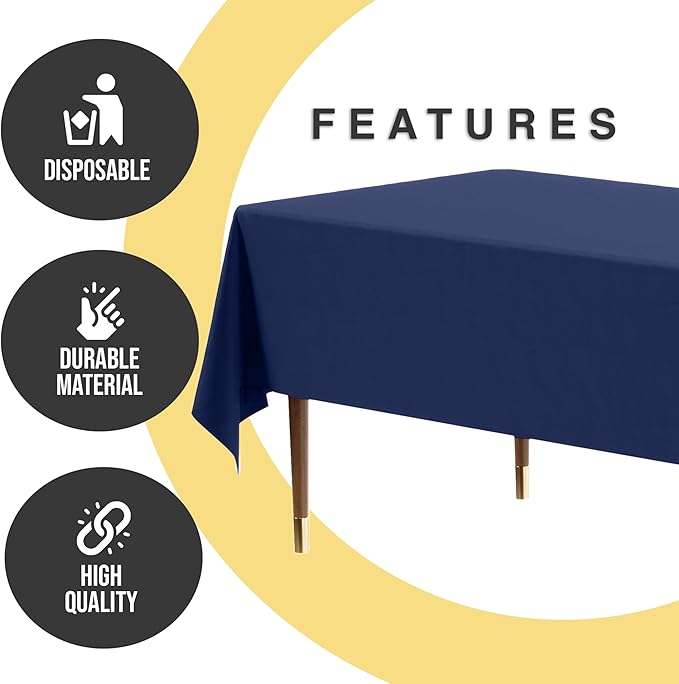 Party Solids 66% Thicker Premium Plastic Table Cloth Rectangle Table Cover 0.5 Mil 6 Pack Navy Blue Table Cloth 54 Inch x 108 Inch Disposable Tablecloth Won't Tear Easily Like Cheap Thin Brands