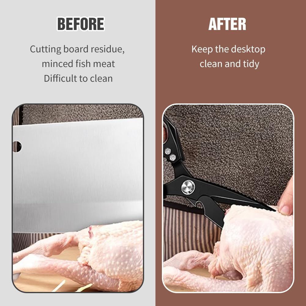 Multifunctional Heavy-Duty Kitchen Shears, Heavy Duty Kitchen Scissors for Food with Ergonomic Handle, High-Carbon Steel Culinary Shears for Chicken, Meat, Seafood, Bone Cutting (Long Sliver)