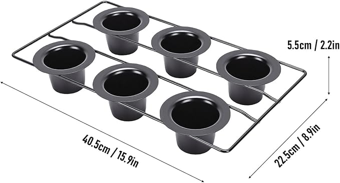 VBESTLIFE 6 Cup Popover Pan, Non Stick Carbon Steel Bakeware for Muffins and Popovers, with Wire Rack for Even Baking and Easy Cleanup