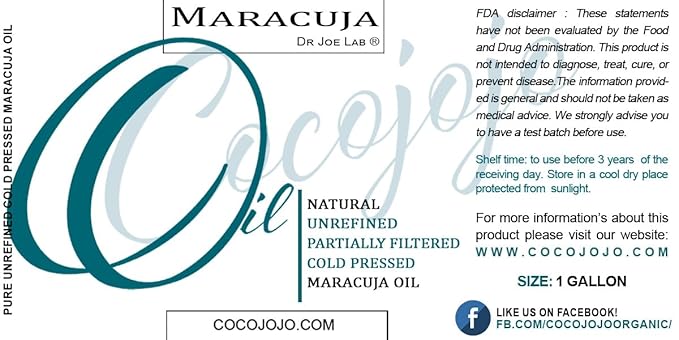 Dr Joe Lab Maracuja Oil - Passion Fruit Seed - Pure Filtered Carrier Oil for Face Skin Lips Body Hair Natural Virgin Moisturizer DIY Soaps Cream - Cocojojo, 1 Gallon (128 oz)