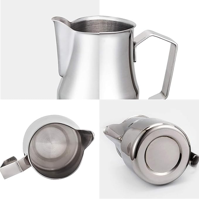 Easyworkz Espresso Steaming Pitcher Stainless Steel 15 oz Latte Art Cup, Bundled with Easyworkz Retro Stainless Steel Coffee Spoon With Black Walnut Handle,10g - Measuring Spoon (Brushed gold)