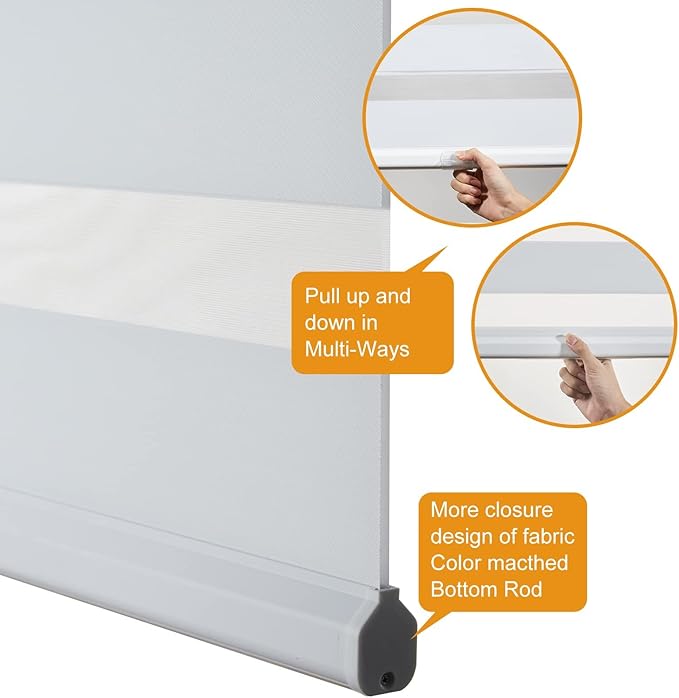 Persilux Cordless Zebra Blinds for Windows, Light Filtering Roller Shades for Windows (67" W x 72" H, White) Light Control for Day and Night, Light Filtering Sheer Shades for Home, Office, Bedroom