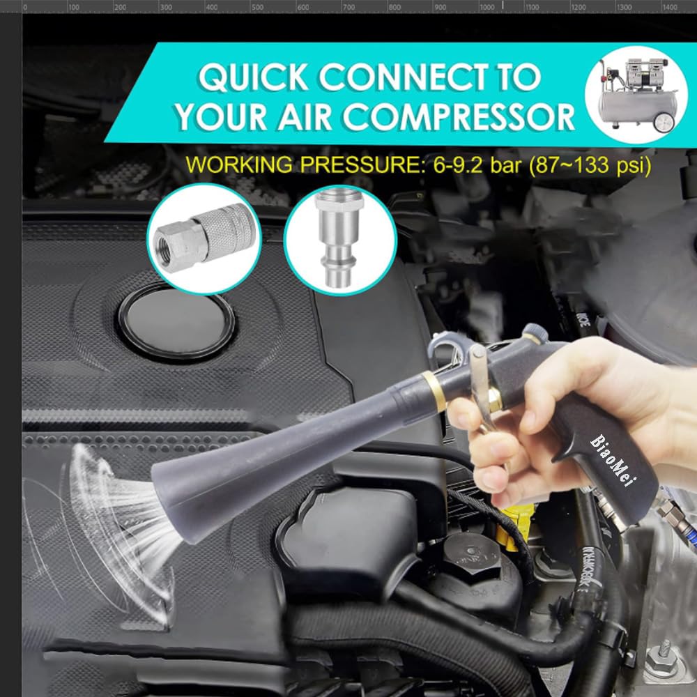 DOZIME High Pressure Car Interior Cleaning Gun Automobile Detailing Washing Gun with Brush-Works with Air Compressor(Aluminium Rotate Tube),Z-014 with Air Regulator Control