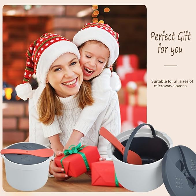 Microwave Rice Cooker Steamer, Microwave Pasta Cooker with Strainer, 2 L Microwave Cookware Set for Rice, Pasta, Vegetables, Quinoa, Oatmeal, Ramen Non stick (orange)