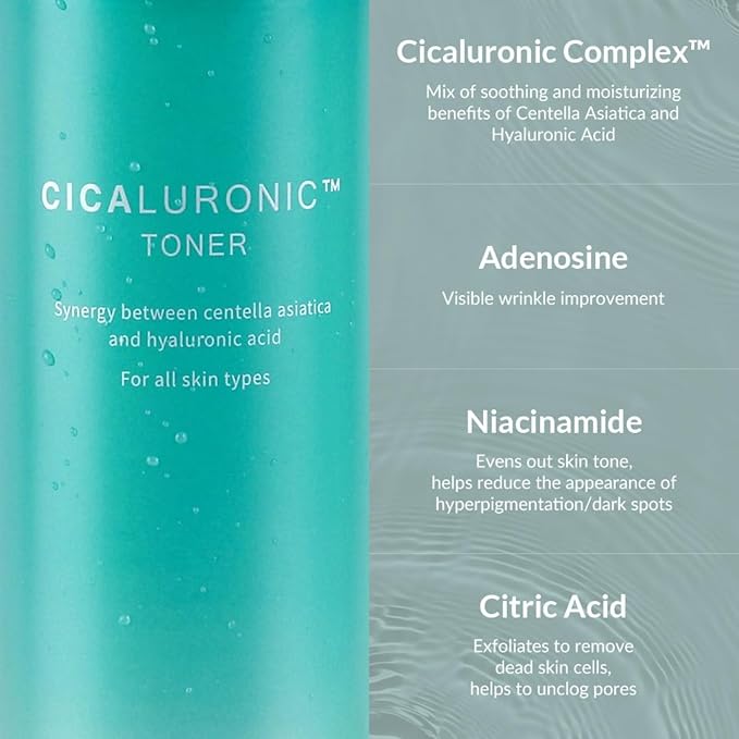 MIZON Cicaluronic Toner Centella Asiatica Hyaluronic Acid 90% Natural Ingredients Niacinamide Adenosine Long Lasting Hydration Korean Skincare (150ml/5.07fl oz)
