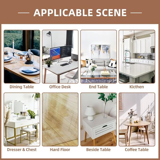 Warmstar Clear Table Cover Protector 34 x 48 Inch,1.5mm Thick Plastic Table Cover Rectangle,PVC Clear Table Protector,Desk Protector Mat for Kitchen, Dresser, Writing Desk，Dining Room Table