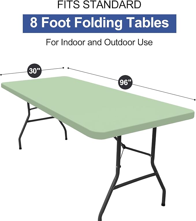 homing Rectangle Table Cloth Cover, Waterproof Polyester Elastic Fitted Tablecloth, Fits for 8 Foot Folding Tables, Washable Table Protector for Picnic, Camping, Outdoor (Green, 30" x 96")