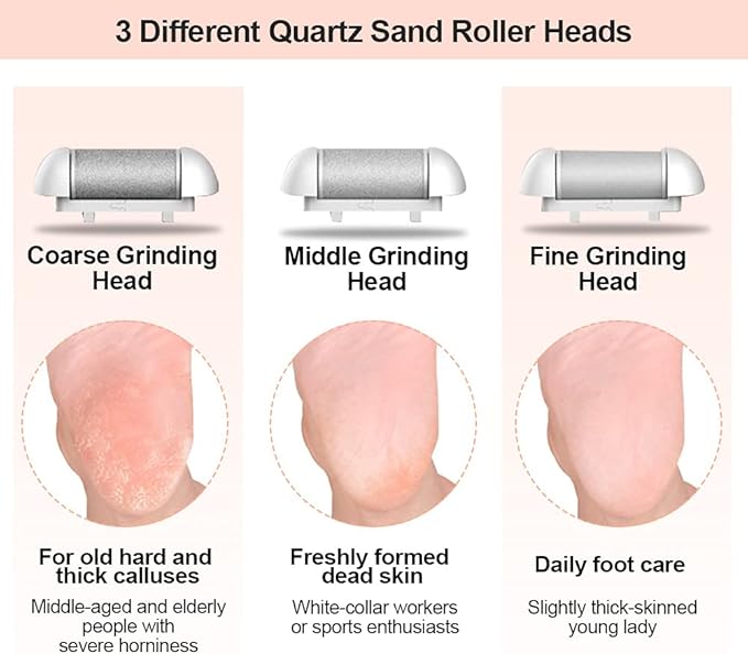 Electric Foot File Callus Remover, Rechargeable Pedicure Tools Foot Care Kit, Callus Remover for Feet with 3 Roller Heads,2 Speed, Display for Remove Cracked Heels Calluses and Hard Skin