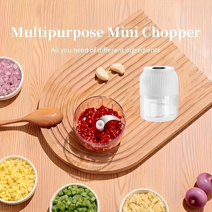 Electric Garlic Chopper,Mini Portable Veggie Cutter,Upgrade Electric Mini Garlic Chopper Set,Vegetable Chopper and Spiralizer with Container and Lid,USB Rechargeable (Blue)