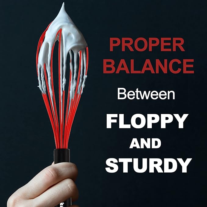 Anaeat Silicone Kitchen Whisk Set of 4, Perfect for Non-Stick Cookware, Milk and Egg Beater Blender for Whisking, Cooking, Baking, Beating - 11'' Flat Whisk and 8.5''+10.5''+12'' Balloon Whisks (Red)