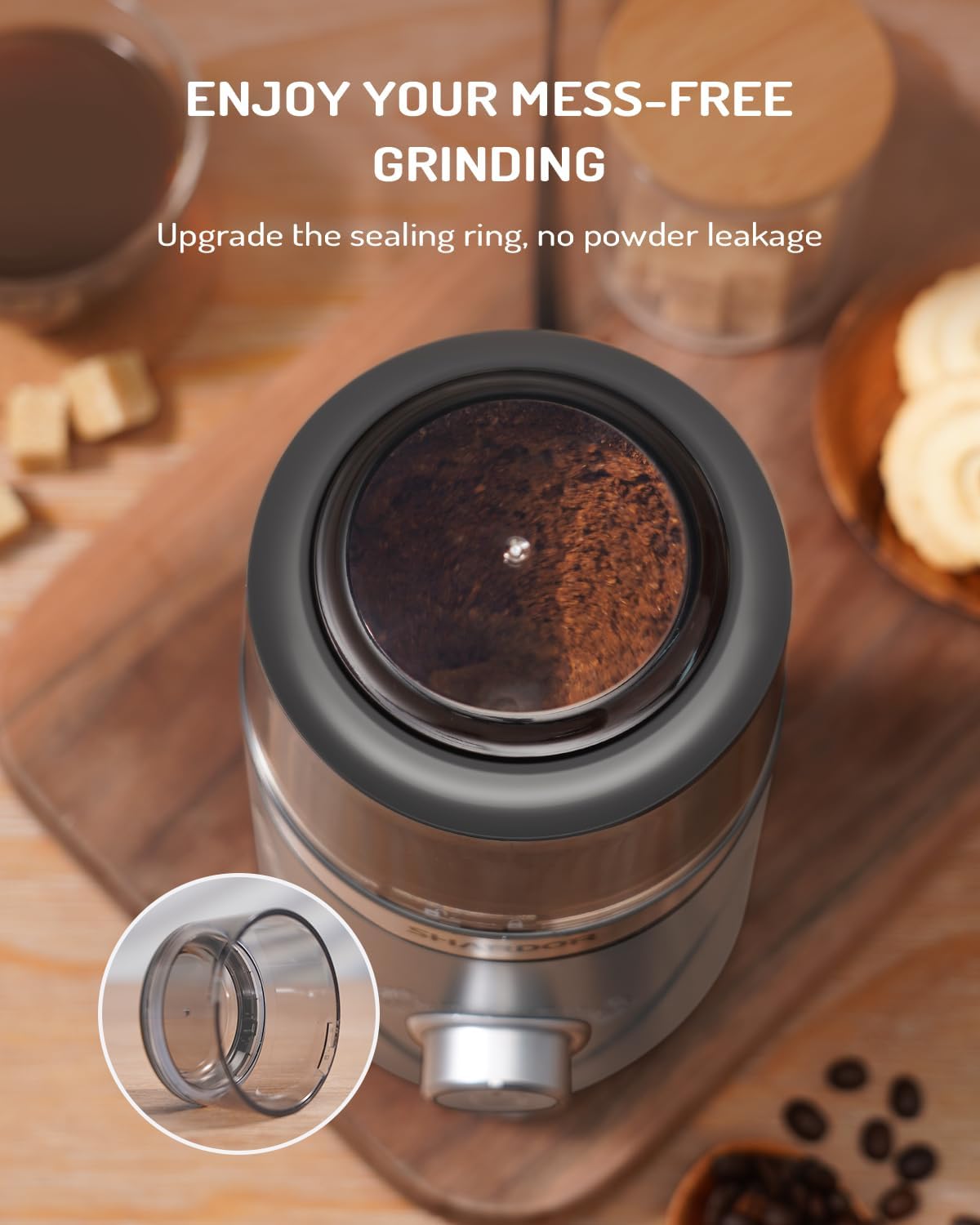SHARDOR Electric Super Silent Blade Coffee Grinder, Timed Grind Control Rotary Knob, Adjustable Coarse to Fine for Coffee Beans, Spices & Herbs, with 1 Removable Stainless Steel Bowl,Light Gray