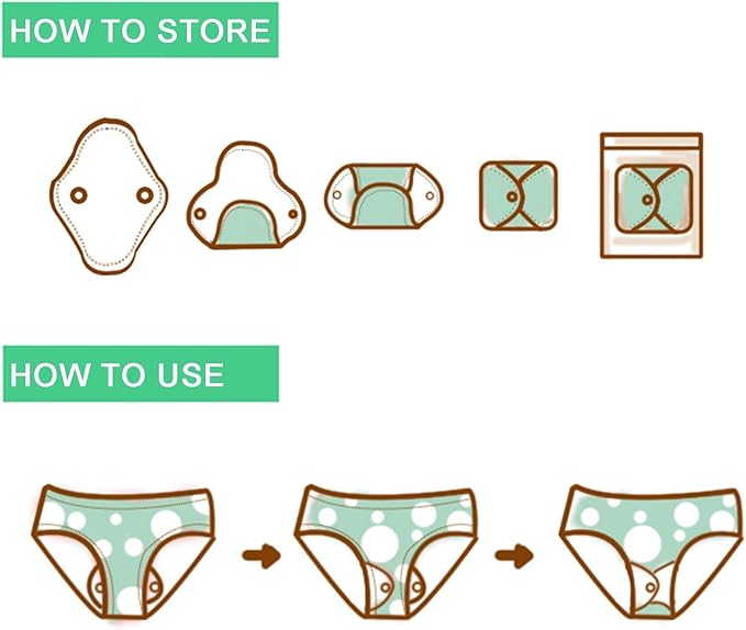 Teamoy 10pcs Cloth Panty Liners, Reusable Sanitary Pads with Wet Bag, Washable Cloth Menstrual Pads with Charcoal Absorbency Layers (Plant Styles, 3pcsx7.9 Purple+4pcsx10 Blue+3pcsx11.6 Brown)