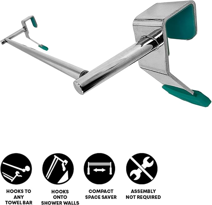 Bathroom Towel Rack Extender, The Magic Bar, Doubles Your Towel Space Fits Almost Any Towel Bar or Shower Walls, No Tools Required, Expands from 14.5 to 25.5 Inches, Chrome