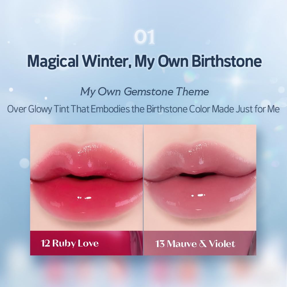 ETUDE Over Glowy Lip Stain Tint #12 Ruby Love | Non-Sticky Vegan Lip Tint | Moisturized & Long-lasting Lip Gloss | Daily Tint for Dry Lips, Korean Makeup