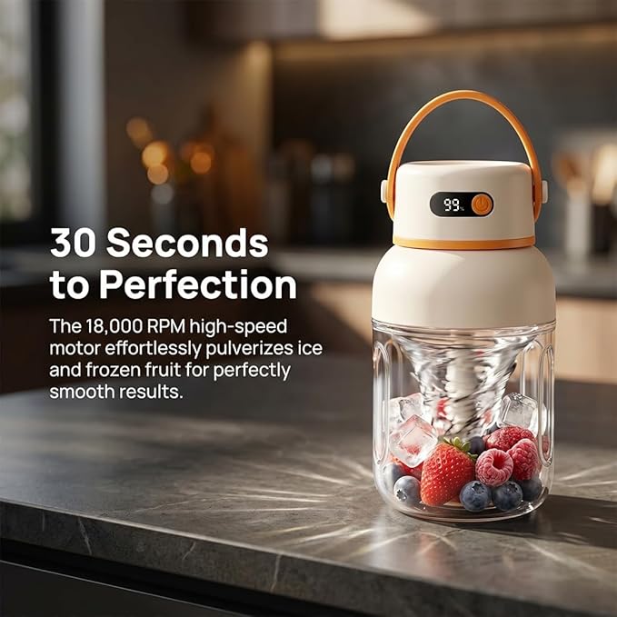 Portable Electric Juicer Cup with Zero Cord Hassle, 33oz Large Capacity Personal Blender with 18000RPM High Speed, 12 Blades & Dual Lids, USB-C Rechargeable Wireless Juicer Cup for Gym, Travel (1Pc)