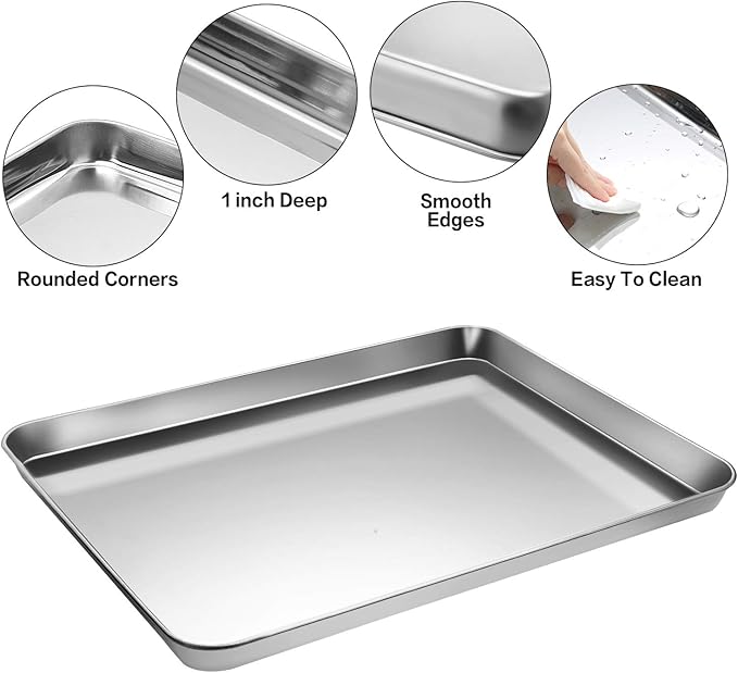 Stainless Steel Baking Sheet Tray Cooling Rack with Silicone Baking Mat Set, Cookie Pan with Cooling Rack, Set of 6 (2 Sheets + 2 Racks + 2 Mats), Size 16 x 12 x 1 Inch, Easy Clean