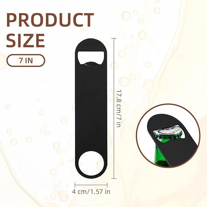 100 Pack Flat Beer Bottle Opener 7 inch Stainless Steel Flat Bottle Opener Black Beer Bottle Openers for Bartender Kitchen Bar Restaurant (7 Inch)