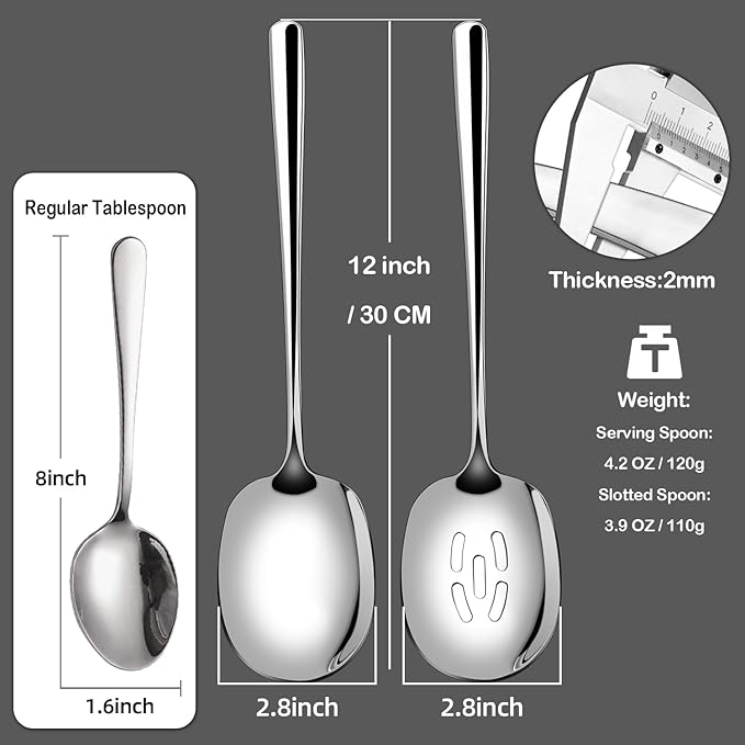SOLEADER Extra Large Serving Spoons Set of 12,Foodgrade 18/8 12 Inch Stainless Steel Serving Spoon,Buffet Serving Utensils,Spoons Silverware,Cooking Spoon,Pasta Spoon,Mixing Spoon