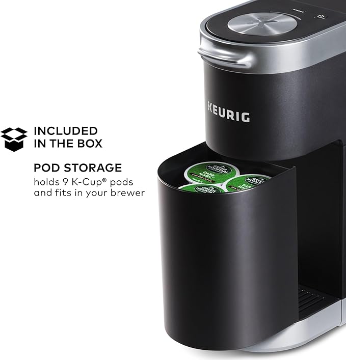 Keurig K-Mini Plus Single Serve K-Cup Pod Coffee Maker, with 6 to 12oz Brew Size, Stores up to 9 K-Cup Pods, Travel Mug Friendly, Matte Black