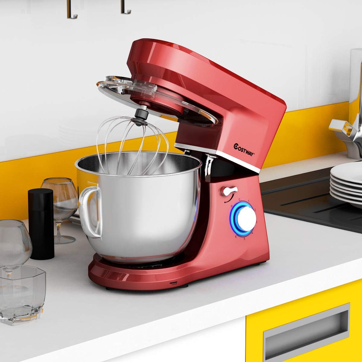 COSTWAY Stand Mixer, 6-Speed 7.5 QT Tilt-head Electric Kitchen Food Mixer 660W with Stainless Steel Bowl, Dough Hook, Beater, Whisk