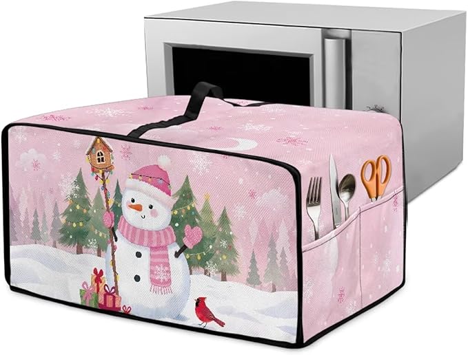 Air Fryer Toaster Oven Dust Cover Washable Convection Oven Cover Stylish Kitchen Appliance Protector Decorations Countertop Accessories, M, Snowman Northern Cardinal Pink