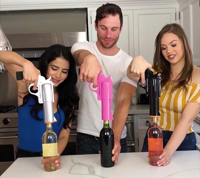 WineOvation Electric Gun Wine Opener (Black) - Open your Wine Bottle fast and without hassle - Great Gifts for Gun Enthusiasts and Wine Lovers