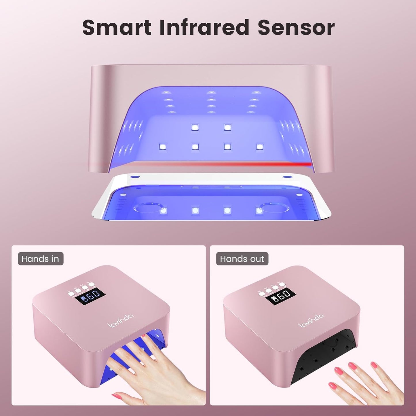 Lavinda 48W UV LED Nail Lamp, Rechargeable Cordless UV Light for Gel Nails LED Nail Dryer with Auto Sensor, 4 Timer Settings & LCD Display, Fast Curing Light All Gel Polish for Home Salon Use