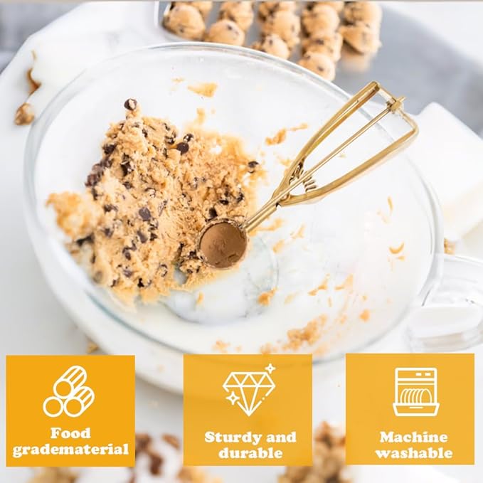 3 Pcs Ice Cream Scoop with Trigger Release, 304 Stainless Steel Cookie Scoops for Baking & Food Prep, Easy to Clean Dishwasher Safe Scooper for Ice Cream, Cookie Dough, Cupcakes, Fruit and Meatballs