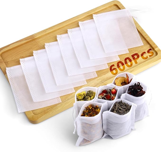 600Pcs Disposable Tea Bags for Loose Leaf Tea, Empty Tea Filter Bags for Cooking, Infuser Sachets for Spice, Coffee, Herb and More (3.54x2.75 Inch)