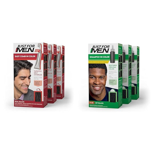 Just For Men Easy Comb-In Color Mens Hair Dye & Shampoo-In Color (Formerly Original Formula), Mens Hair Color with Keratin and Vitamin E for Stronger Hair - Jet Black, H-60, Pack of 3