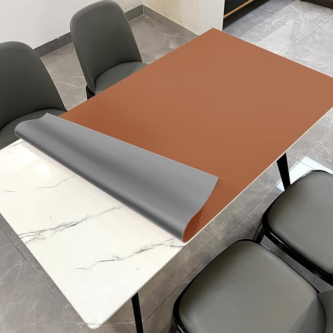 Leather Table Pad,1.8mm Thick,40x72 Inch,Dining Table Pad,Table Pads for Dining Room Table Rectangular,Dining Room Table Cover,Dining Table Cover(Brown+Gray,40x72)