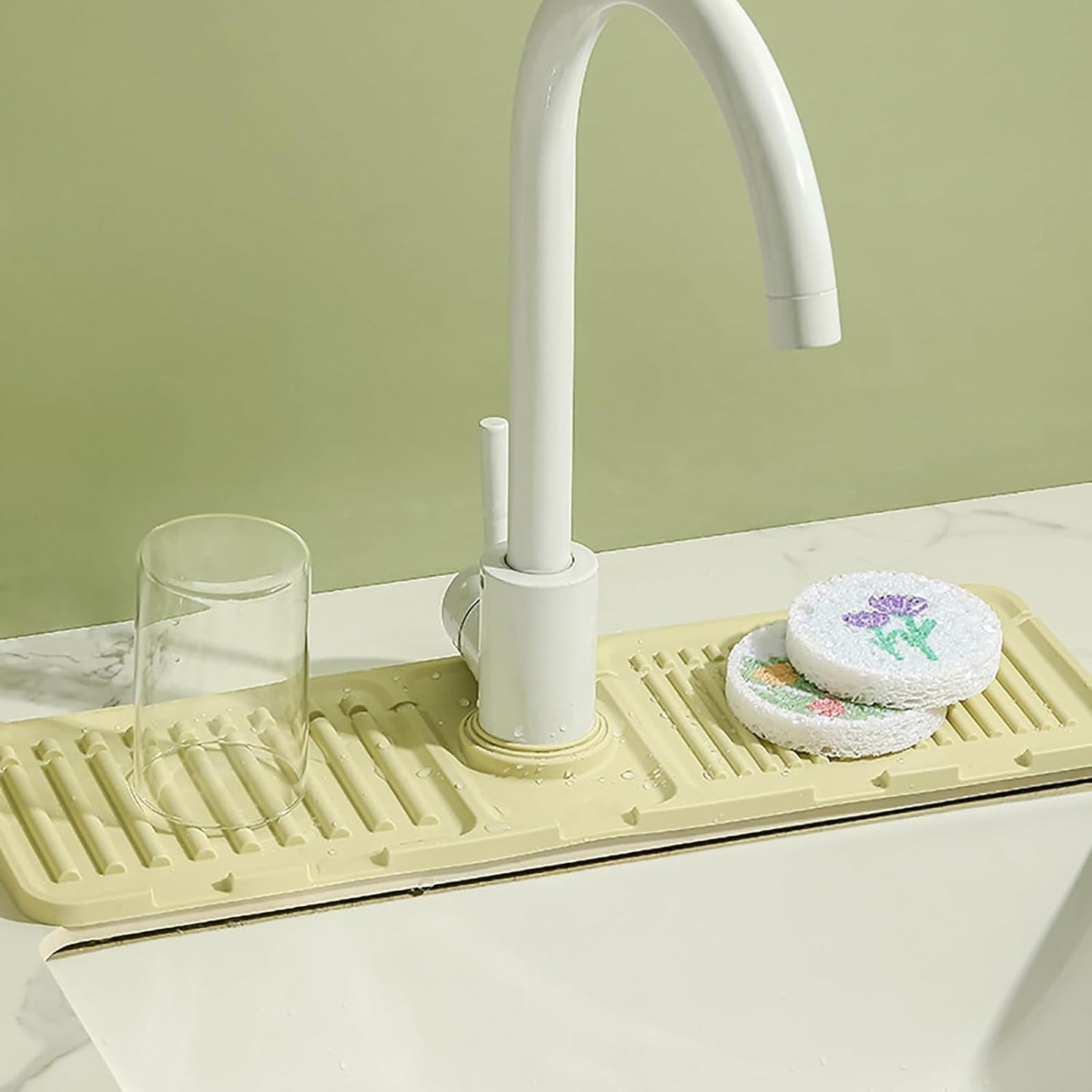 Faucet Mat for Kitchen Sink - 2024 Upgraded Premium Silicone Splash Guard with Fast Drying Properties - Protective Sink Tray Ideal for Stone Sinks in Kitchen & Bathroom (2, Beige)