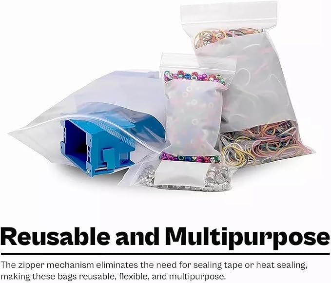 PSBM 1000 Count 4 Mil 5 Inch x 8 Inch, White Block Reclosable Poly Bags, With Write-On Block, Clear Zip Plastic Bag, Lock Seal Zipper For Packing, Storing, Organizing & Shipping Products