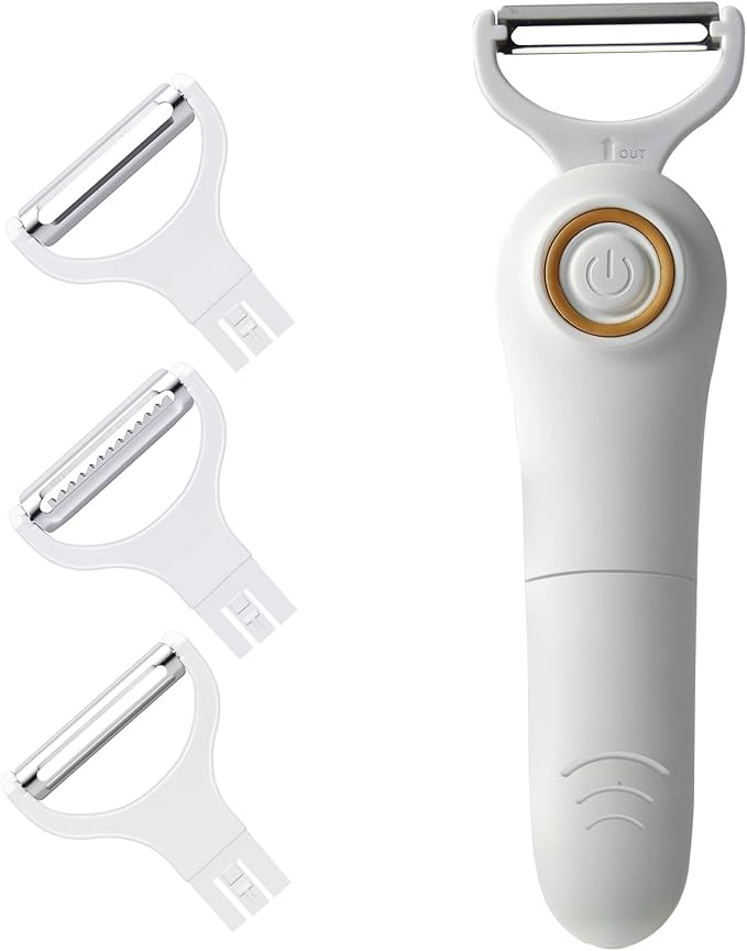 Electric Fruit Vegetable Peeler, Handheld Potato Peeler Pro Set, Kitchen Peeler Slicer with 3 Interchangeable Blades for Apple Potato Carrot Cucumber
