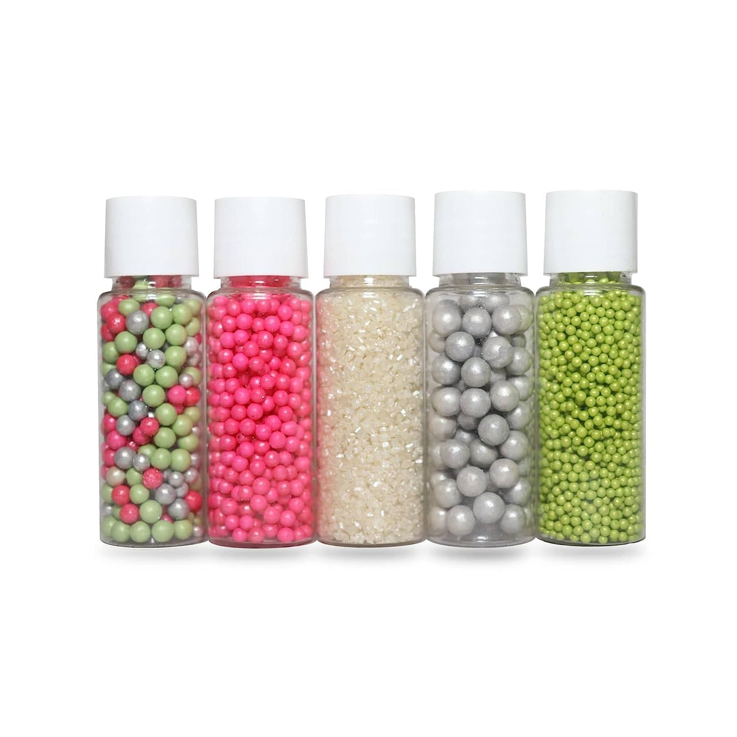 Confect Sprinkles Mix – Enchanted Forest Disco Ball Mashup for Cake & Cupcake Decorating – Assorted Pack of 5 (Hot Pink, Silver, Parrot Green Dragees & White Sparkling Sugar) Palm Oil-Free, No Artificial Dyes - 5 Oz