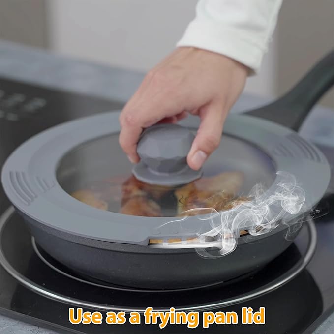 Tempered Strainer Lid for Stockpot Pasta Soup Pots - Universal Pan Lid with Heat Resistant Silicone Rim 10-12 inch Black