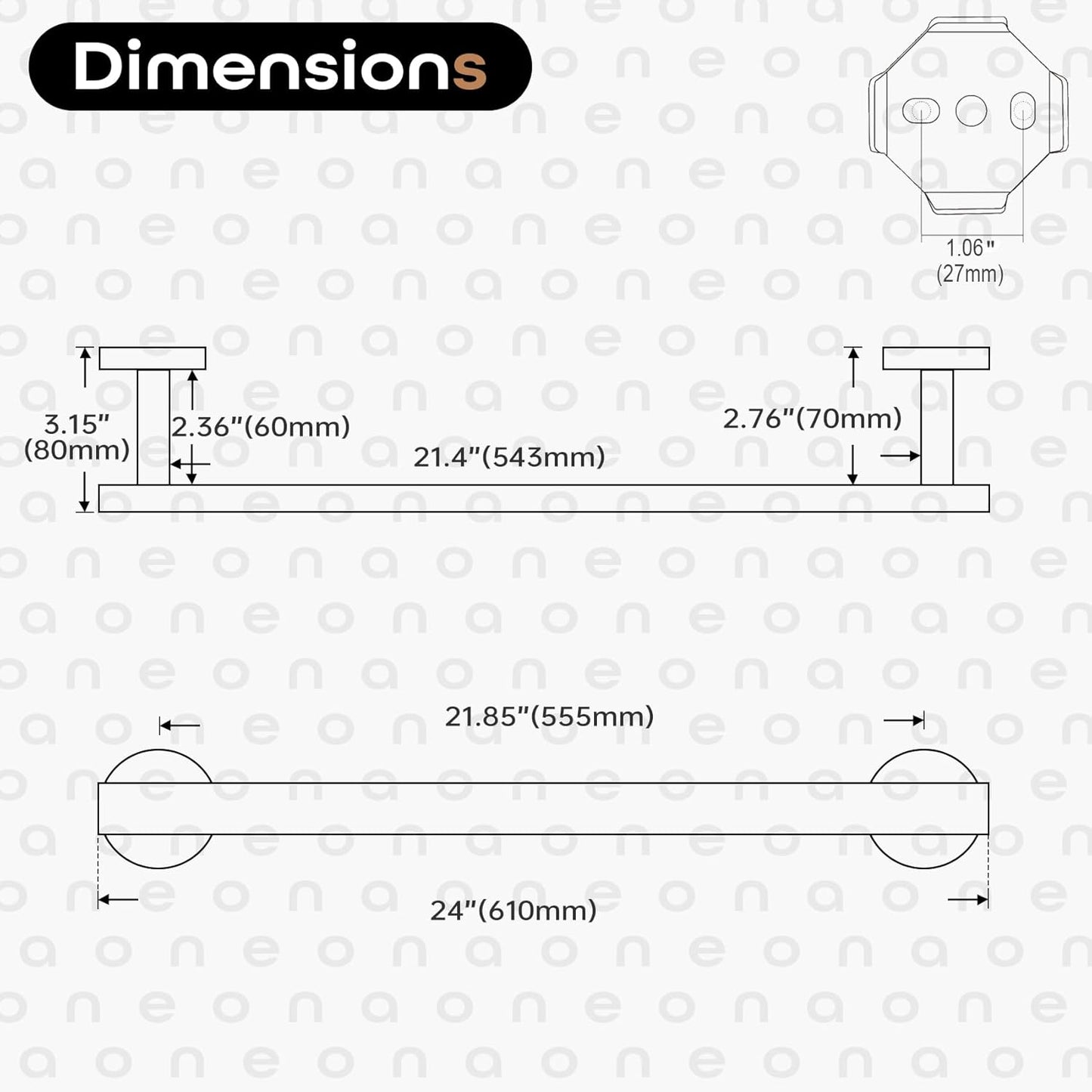 24 Inch Bathroom Towel Bar Bath Towel Rack Kitchen Towel Holder Towel Rails Wall Mounted SUS304 Stainless Steel 2 Pack Matte Black AN4001MB-L24-P2
