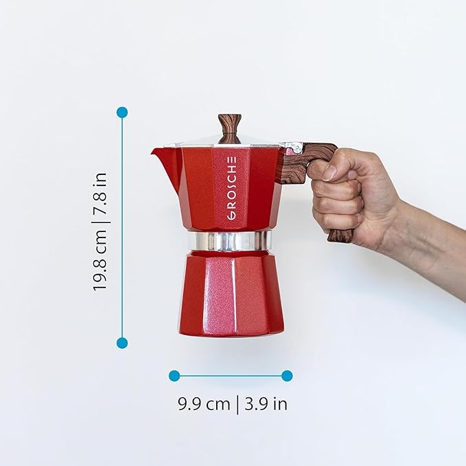 GROSCHE Milano 6 Espresso Cup, 9.3 oz Red Stovetop Espresso Maker - Italian Moka Pot