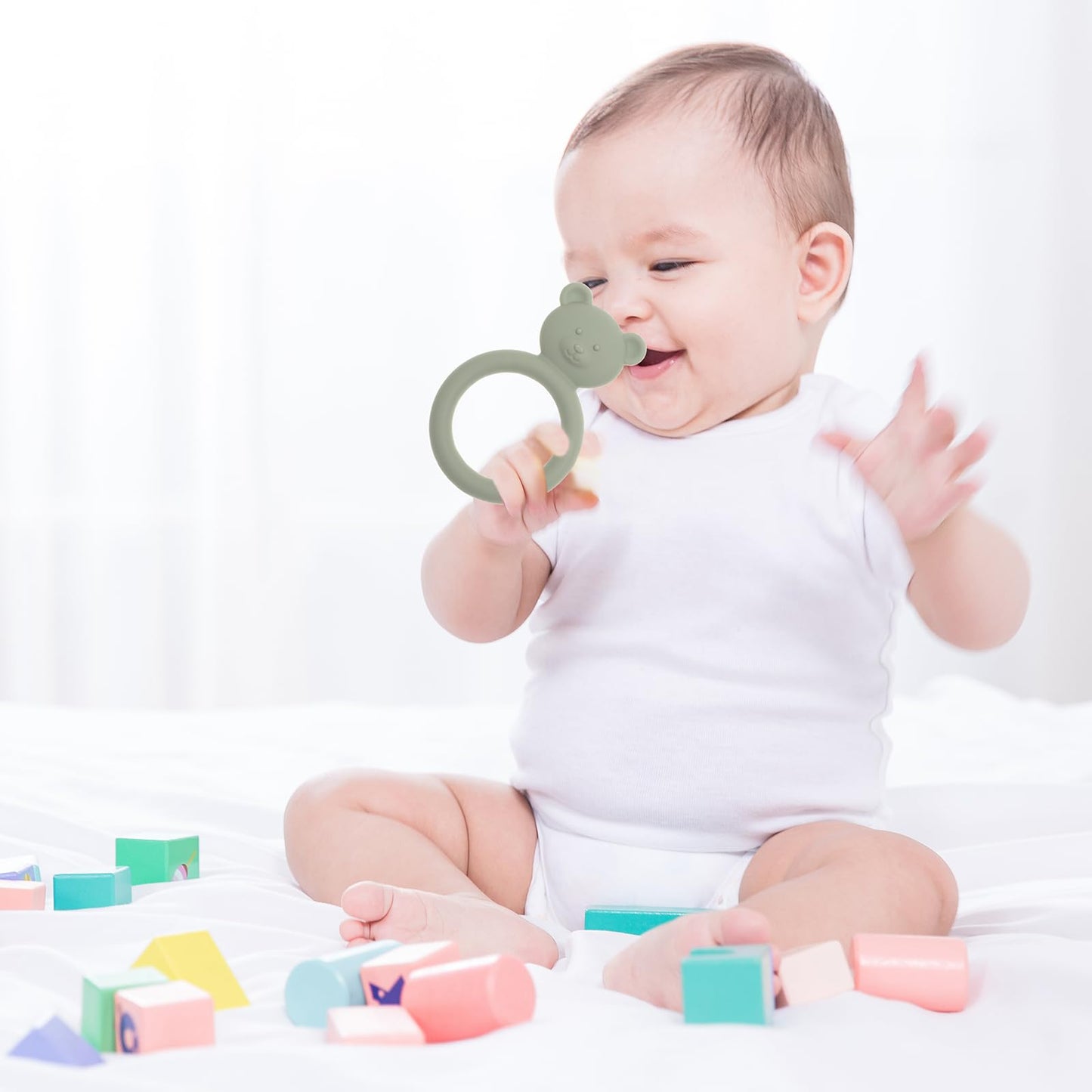 Dirbabi Silicone Baby Teether, Teething Toy Ring for Babies, Easy to Hold Design, BPA Free (Power Rose + Dusty Lilac)
