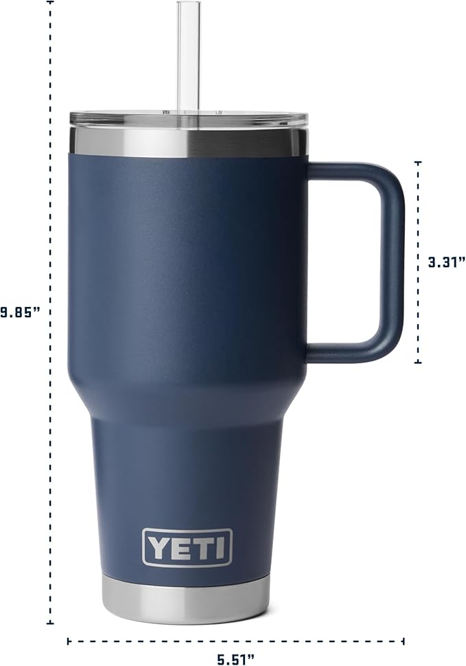 YETI Rambler 35 oz Straw Mug 2.0 - Double-Wall Vacuum Insulation for Cold Beverages – Dishwasher Safe – Cupholder Compatible – Reusable Straw – Comfortable Grip Handle – Travel Mug - Navy