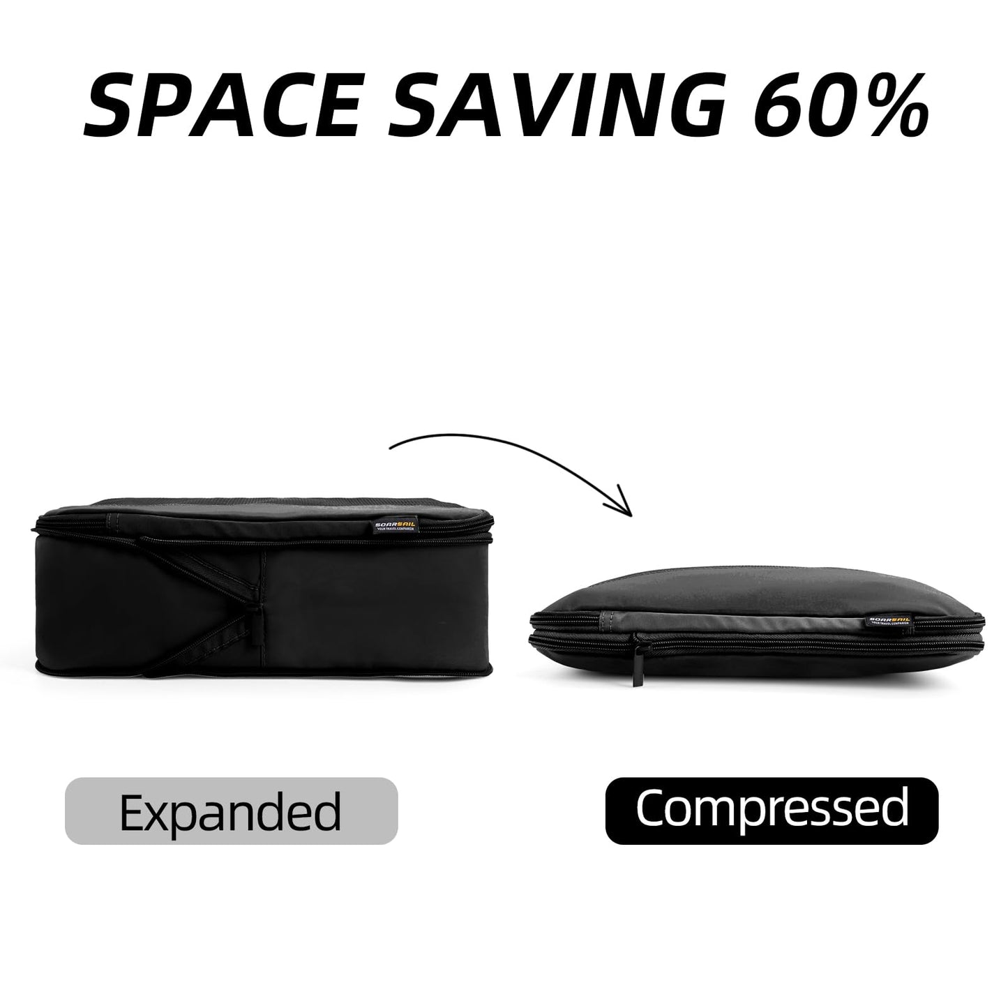 4 Piece Compression Packing Cubes for Suitcases and Backpack, Lightweight Travel Packing Organizers, Space Saving Luggage Bags (Black)