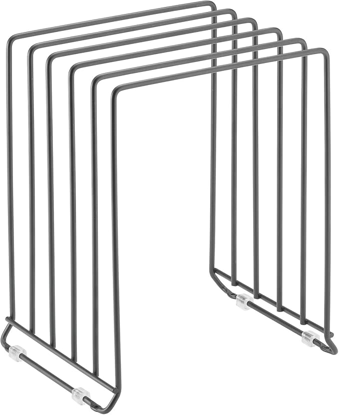 mDesign Pot Lid and Pan Rack — Metal Wire Rack for Cabinets, Pantries or Kitchen Surfaces — Freestanding Pan Stand with 5 Slots for Pans, Pots, Lids and Crockery — Dark Grey