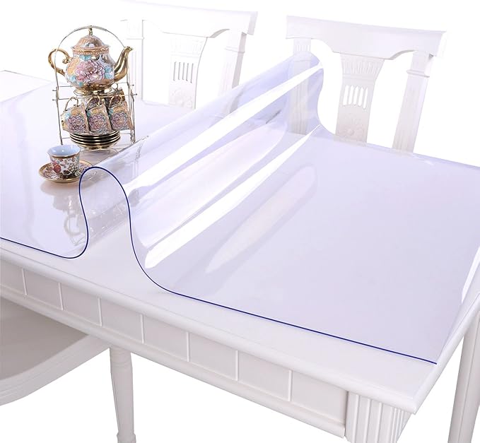 NECAUX Custom 54 x 68 Inch Clear Table Cover Protector, 1.5mm Thick Wood Grain Transparent Table Pad Non-Slip Tablecloth Plastic Protective Pad for Dining Room Table, Conference Table