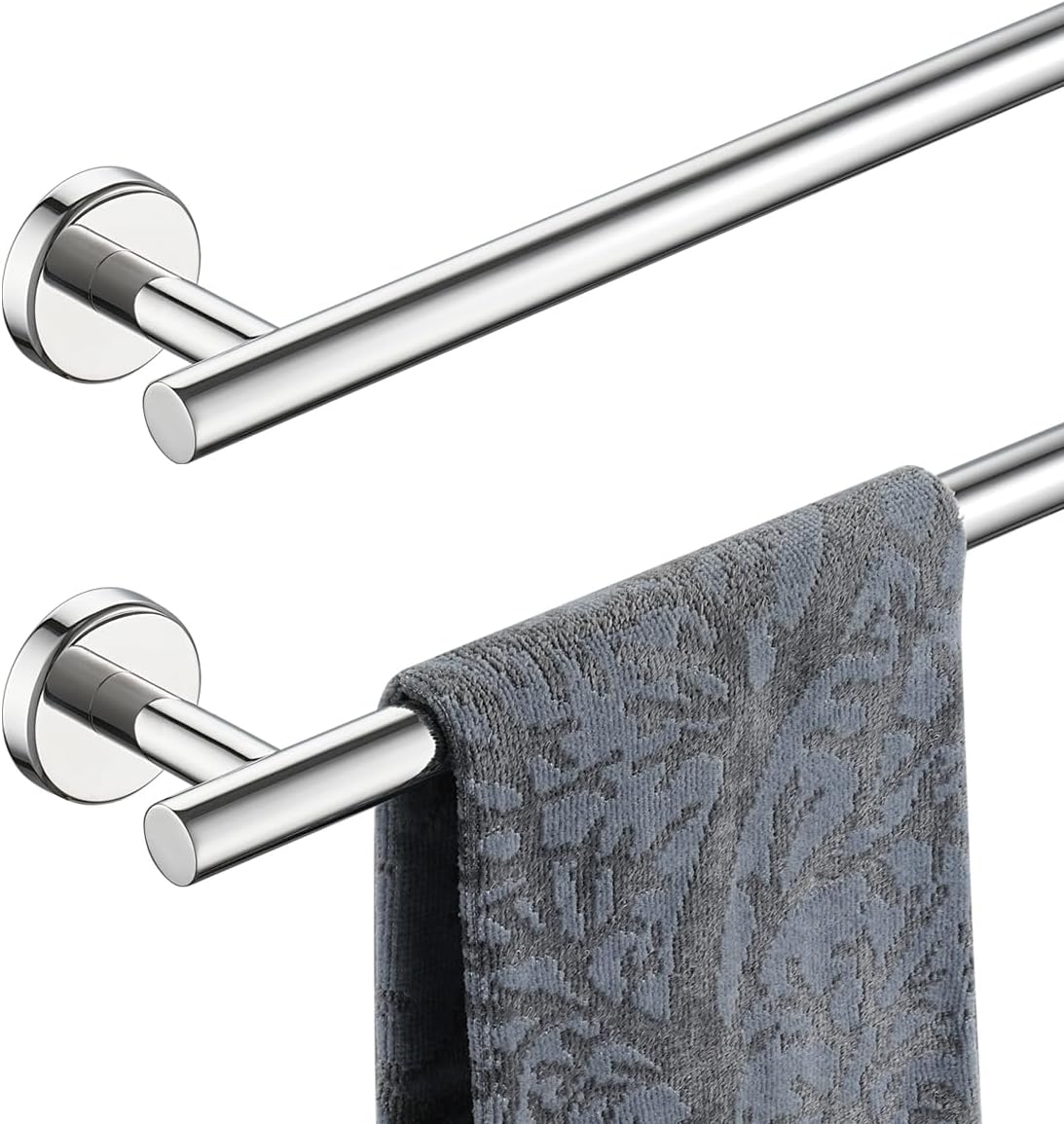 JQK Chrome Bath Towel Bar, 33 Inch 304 Stainless Steel Thicken 0.8mm Towel Rack Bathroom, Towel Holder Polished Finished Wall Mount, Useable Length 30 Inch 2 Pack, TB110L30-CH-P2