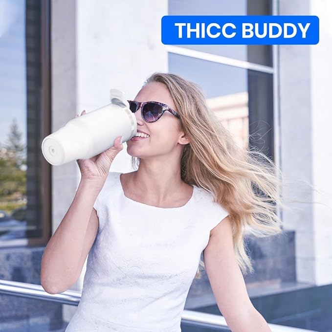 Frost Buddy Thicc Buddy - 16 oz Stainless Steel Vacuum Insulated Tumbler with Lid and Straw for Water - Travel Mug Cupholder Friendly - Gifts for Women Men Him Her (Crimson)