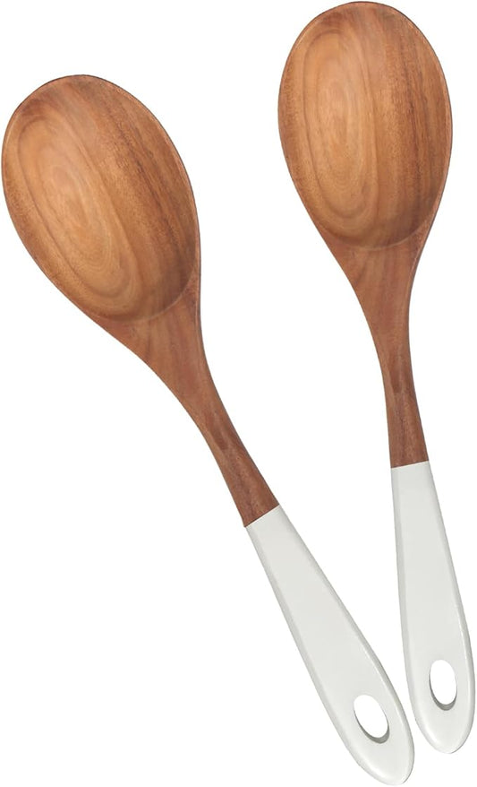 2 Pcs Large Wooden Spoons for Cooking Serving Spoon Set 12 inch Long Big Mixing Spoon for Baking Cooking Spatula Unique Acacia Wood Utensils Ladle Teak Kitchen Tools Cooking Stirring Spoons