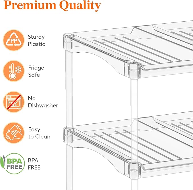 Lifewit Stackable Bottle Storage Organizer, Clear Freestanding Wine Holder for Cabinet, Large Slot Water Bottle Tumbler Cup Organizer for Pantry, Plastic Wine Rack for Fridge Cellar, 4Tier Hold 12